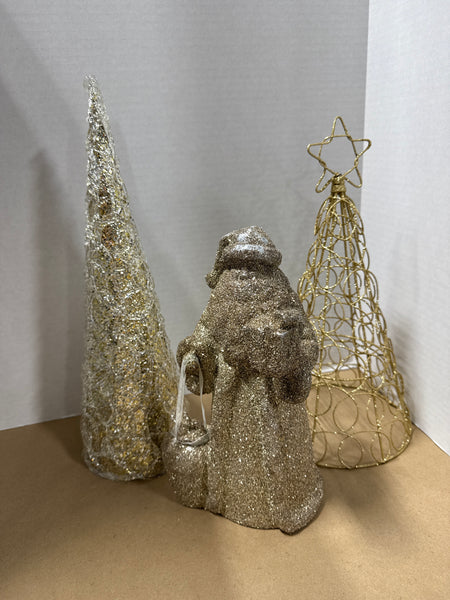 Lot Of 3 Gold Glittery Christmas Items