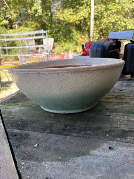 Large Shallow Green Glazed Terracotta Planter (Two Available)