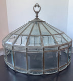 Art Nouveau Vintage Brass & Beveled Glass Hanging Pendant Light