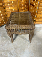 Wicker Side Table with Glass