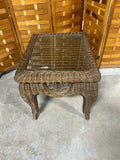Wicker Side Table with Glass