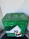 Green Sponge Painted Heavyweight Wooden Lidded Storage Bin or Trash Can with Barn & Cow Accents