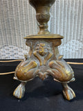 Pair of French Art Nouveau Heavyweight Brass 2-Way Lamps (WORKS)