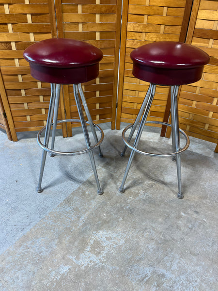 Pair of Red Seat Swivel Bar Stools, Set B