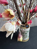 Faux Pink Saucer Magnolia Arrangement in Crackled Asian Inspired Ceramic Vase