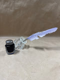 Glass Ink Well With Feather Pen And Ink Bottle