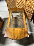 Cane/Glass Top Drop Leaf Coffee Table