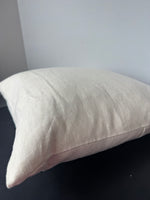 Cream Canvas Feather Throw Pillow with Button Accent