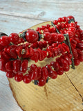 Red Multi-Layered Medallion Stretch Bracelet