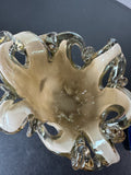 Murano Italian Vintage White Cristal Smoky Hand Blown Art Glass Vase