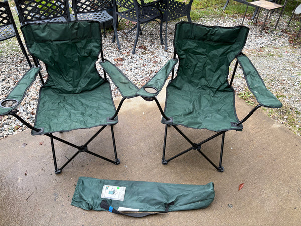 Pair of Green Folding Arm Chairs w/Carry Bags