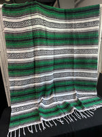 (A) Green Hand Made Mexican Blanket with Fringe