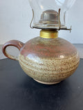 Signed Studio Pottery Oil Lamp with Eagle Burner & Hurricane