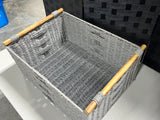 Gray Woven Rope/String Style Basket with Wooden Handles