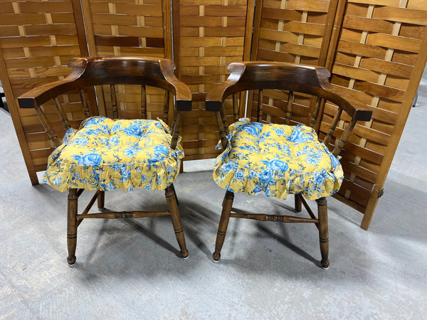 Pair of Wooden Arm Chairs with Chair Cushions