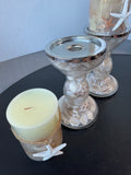 Pair of Pier 1 Imports Glass Seashell Pillar Candle Holders with Candles