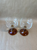 Amber Stemmed Ribbed Wine Goblets- Pair