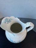 Blue Floral White Large Vintage Pitcher or Vase