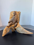 Artist Signed Hand Carved Grizzly Bear on Wooden Stump