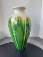 Green & White Crackle Glazed Large Pottery Vase