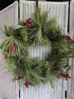 Faux Fir & Hollyberries Wreath with Lights