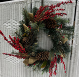 Jingle Bells Faux Fir & Holly Berries Grapevine Wreath