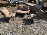 Brown Metal Loveseat and Two Chair Outdoor Set w/Rapid Dry Cushions