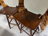 Pair of Swivel Bar Stools (30"H) with Green Plaid Seat Cushions