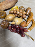 (B) Lot Of Mid Century Wooden Fruit With Wooden Tray — 12 Pieces