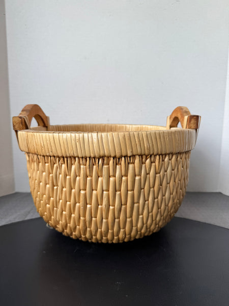 Woven Willow Reed Basket with Wooden Handles