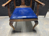 Trouvailles Furniture Co. Inc. Carved Arm Chair with Blue Leather Seat
