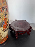 Japanese Vintage Satsuma Style Large Porcelain Fluted Vase on Wooden Stand
