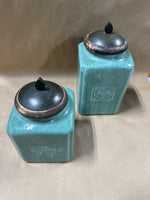 Pair Of Maine Green Ceramic Kitchen Canisters