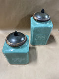 Pair Of Maine Green Ceramic Kitchen Canisters