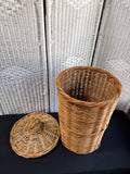 Vintage Rattan Laundry Basket With Lid