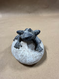 Resin Frog On Stone Decor