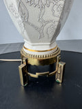 Cream Vintage Ceramic Floral Vase Lamp on Brass Base (WORKS)