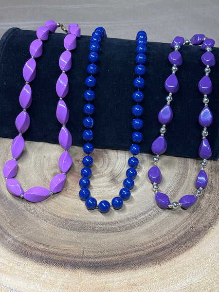 Purple & Blue Plastic Beaded Necklaces