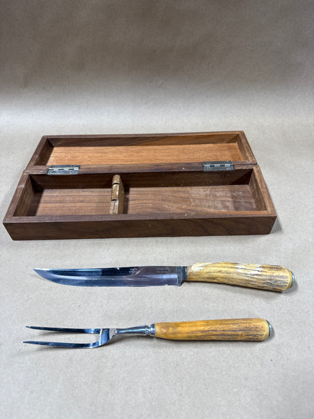 Case XX Carving Knife Fork Game Set Stag Antler Handle Noble Duo With Case