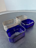 Pair of Sterling Silver Open Salt Cellars with Cobalt Glass Liners