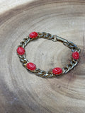 Vintage Gold Tone Bracelet with Coral Scarabs