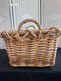 Solid Large Primitive Style Woven Rectangular Basket with Handles