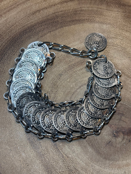 Silver Tone Souvenir Dismarino Coin Bracelet