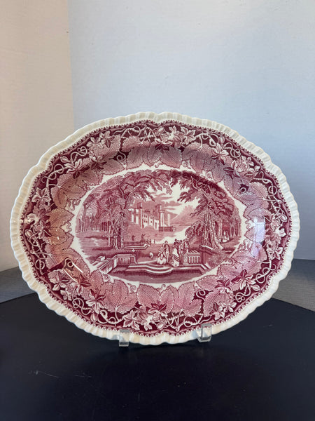 (HH) Mason’s England Vista Pink China Large Gadroon Edged Oval Serving Platter