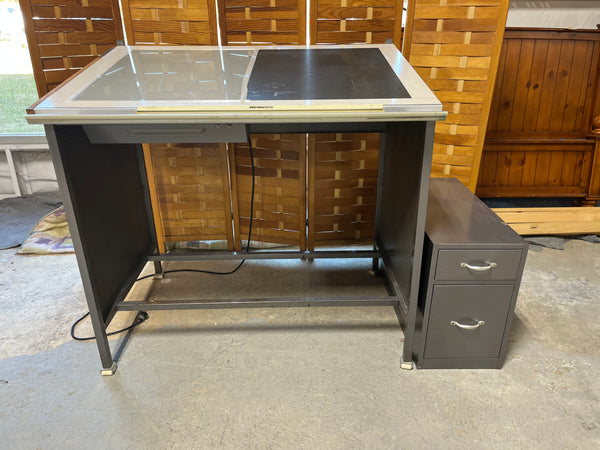 Hamilton Lighted Drafting Table with Metal Cabinet