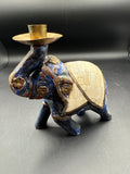 Blue Pearl And Brass Elephant Candle Holder
