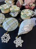 Pier 1 Imports Lined Basket of Assorted Neutral Christmas Ornaments