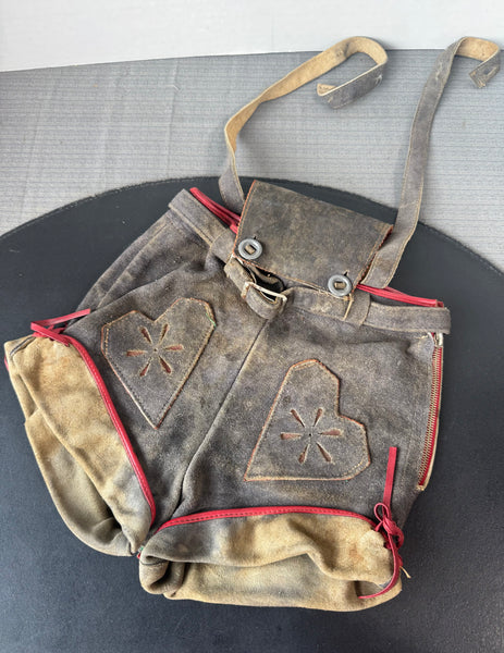 German Leather Vintage Lederhosen with Heart Pockets
