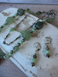 Double Layered Green Gemstone Beaded Necklace with Floral Pendant & Earrings Set