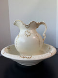 Arnels Vintage Gilt & Cream Embossed Ceramic Pitcher and Basin